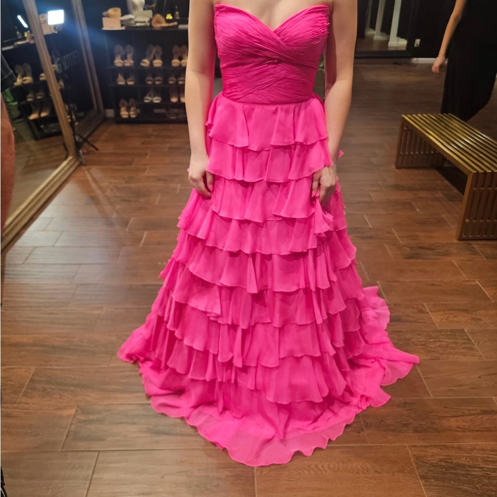 Sherri Hill Vibrant Pink Layered Gown